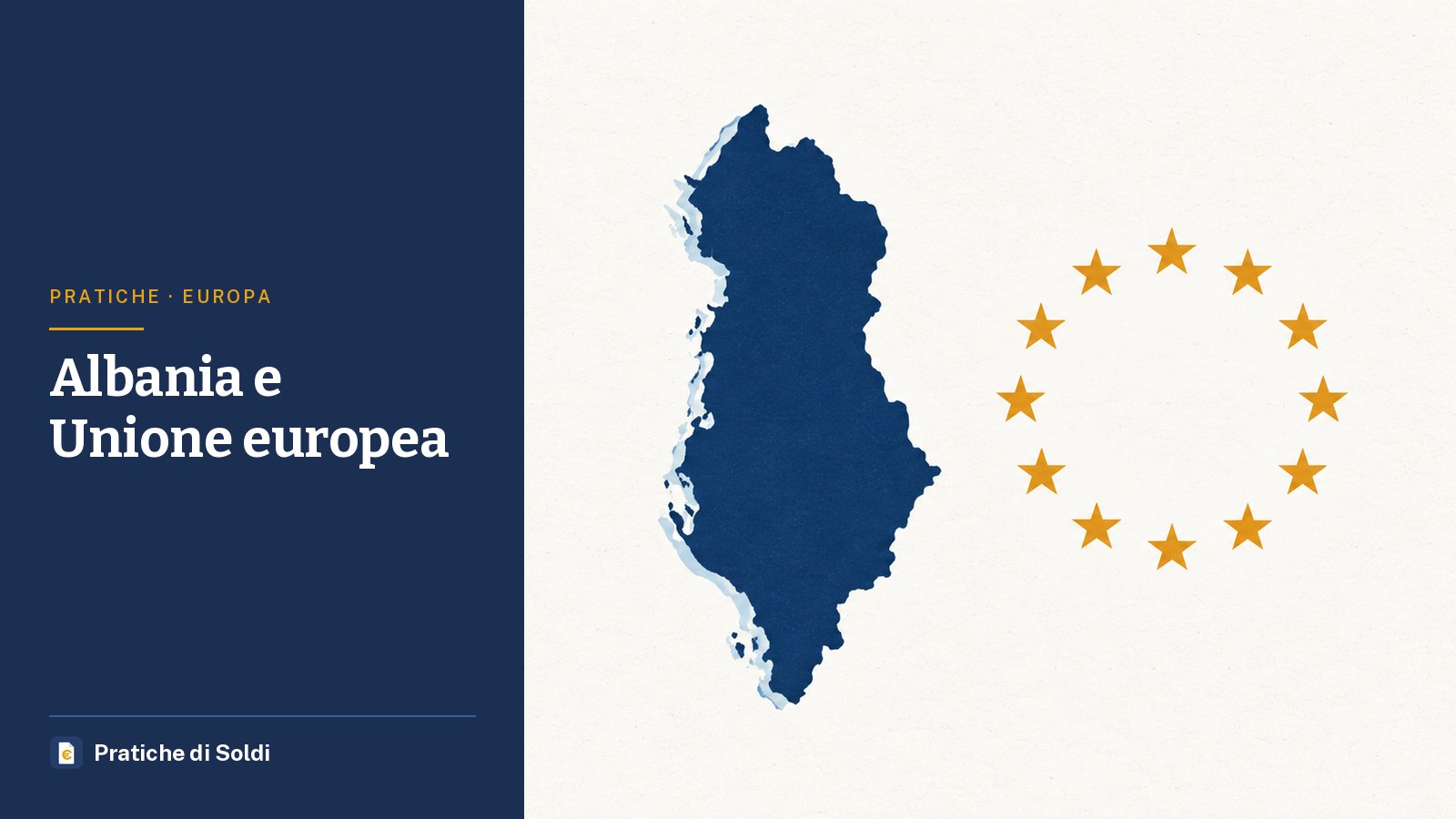 Albania e Unione europea: la sagoma dell'Albania accanto a un cerchio di stelle
