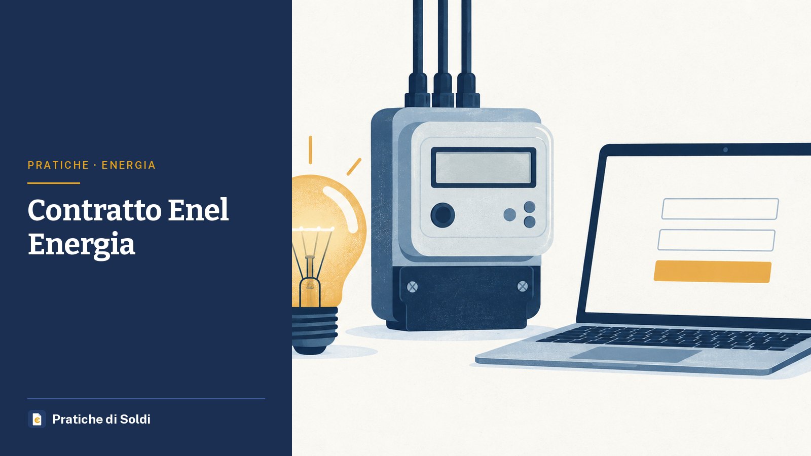 Contratto Enel Energia: una lampadina e un contatore elettrico accanto a un portatile con la schermata di accesso