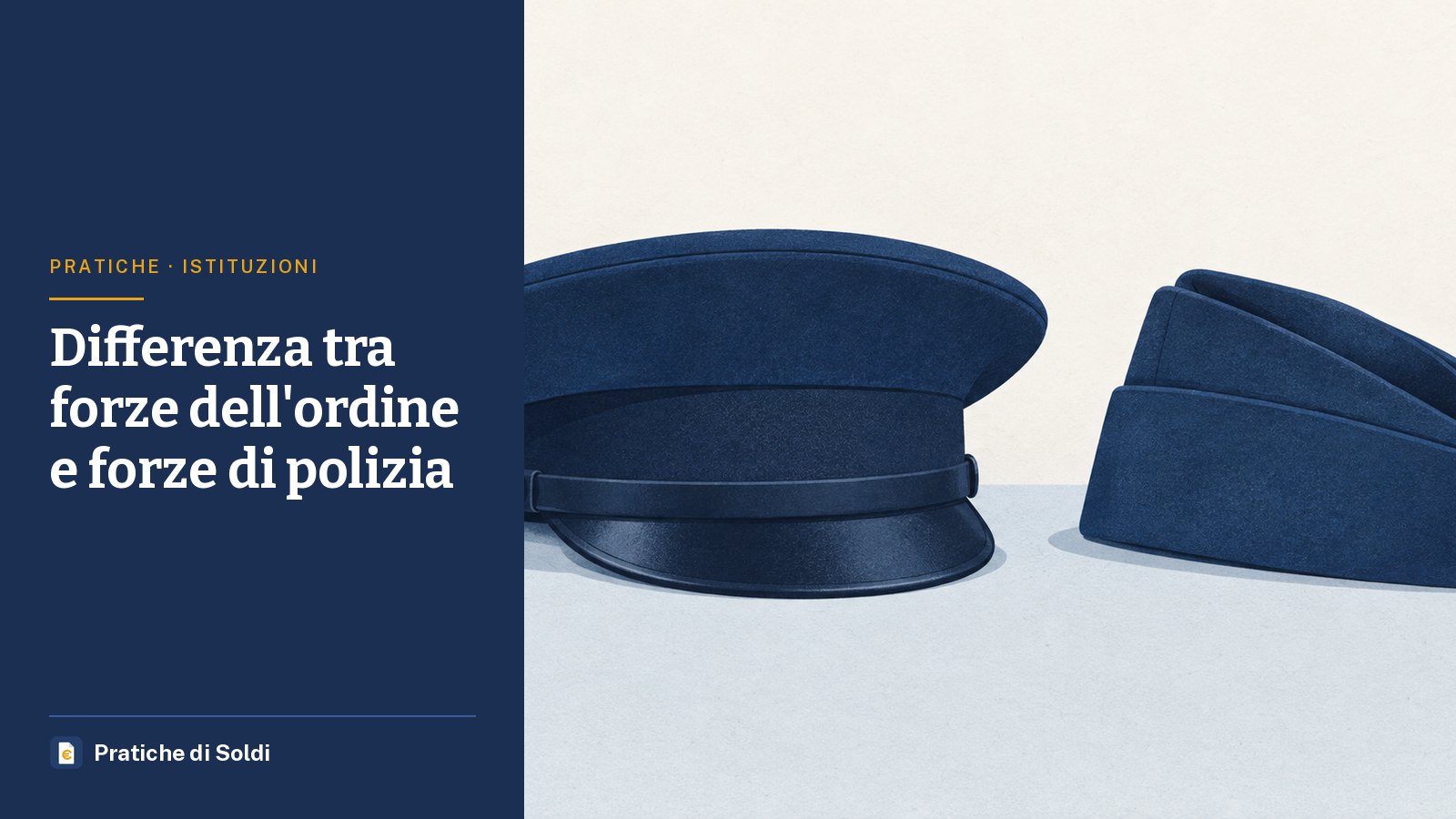 Differenza tra forze dell'ordine e forze di polizia: due berretti d'uniforme diversi affiancati, senza stemmi