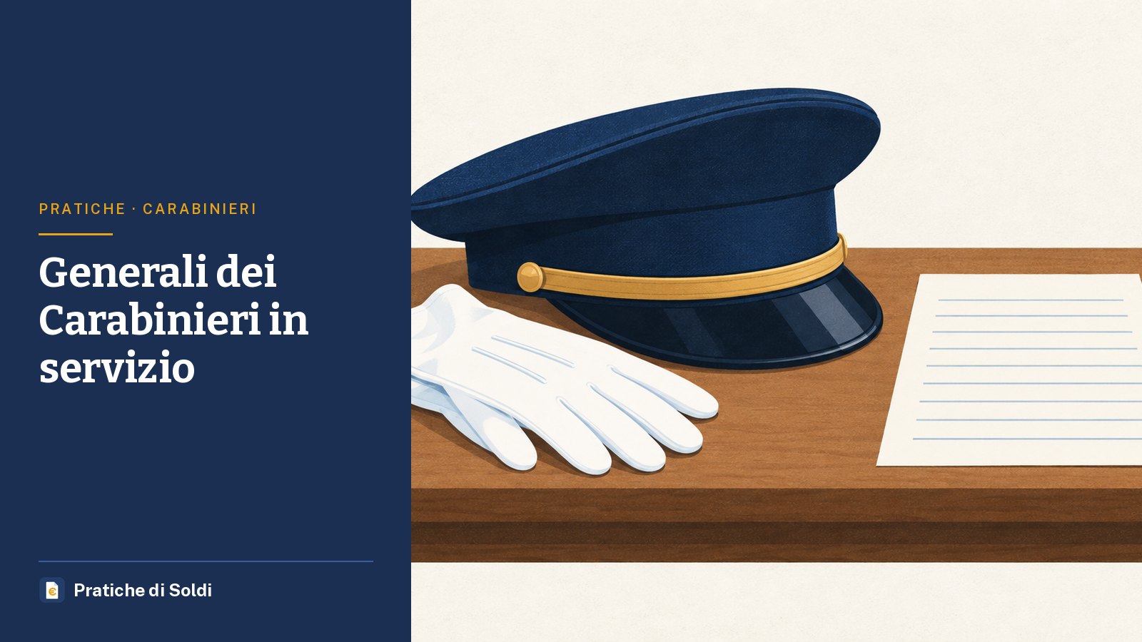 Generali dei Carabinieri in servizio: un berretto con visiera e un paio di guanti bianchi su un tavolo accanto a un foglio