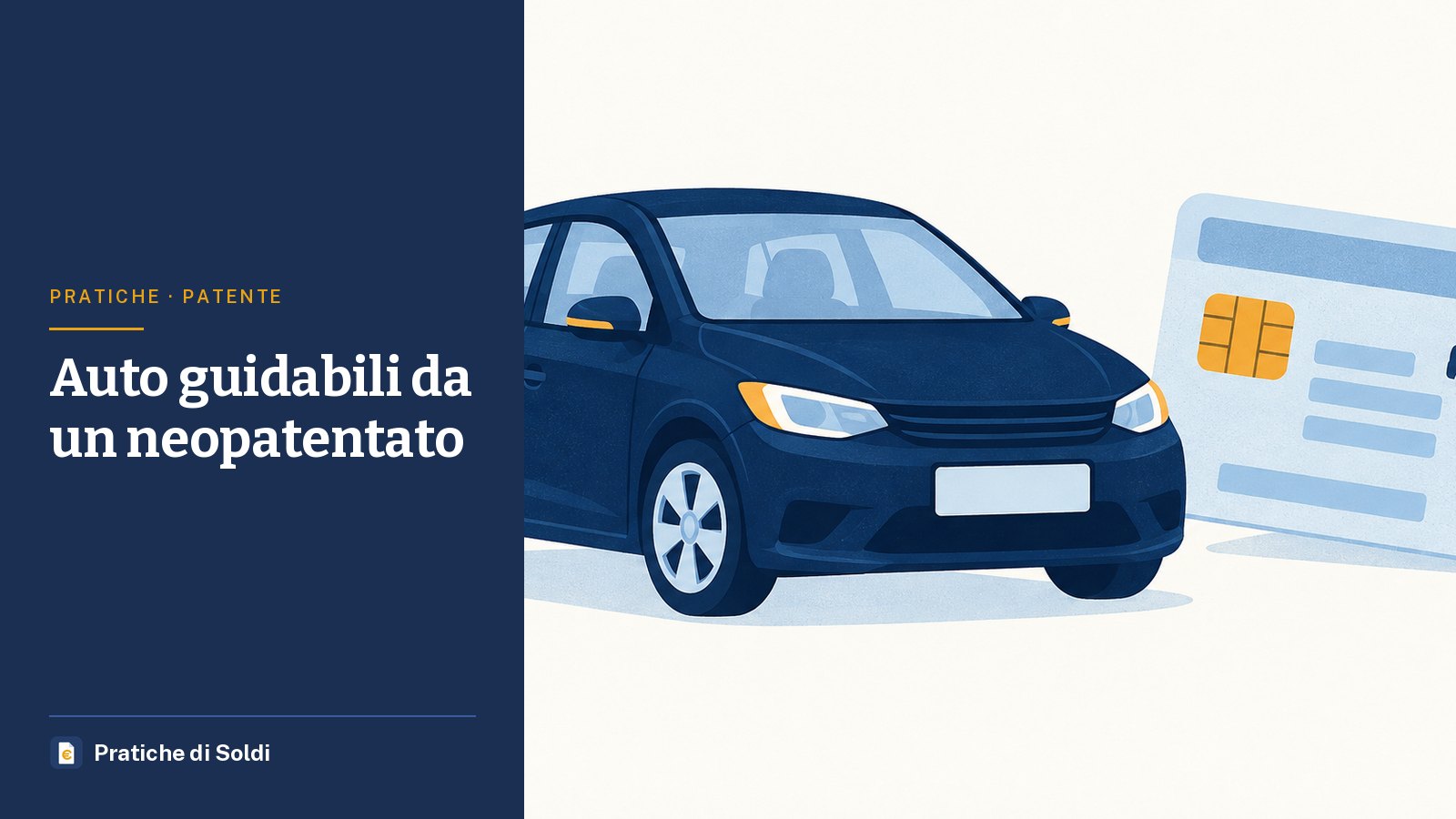 Auto guidabili da un neopatentato: un'utilitaria blu accanto a una patente di guida
