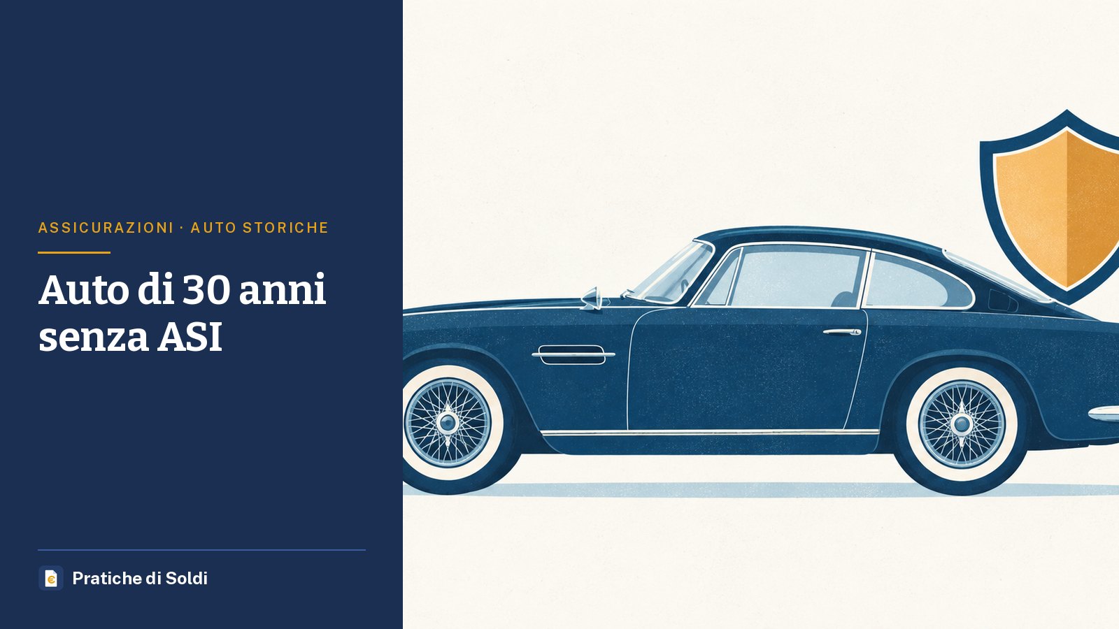 Auto di 30 anni senza ASI: un'auto d'epoca blu con uno scudo