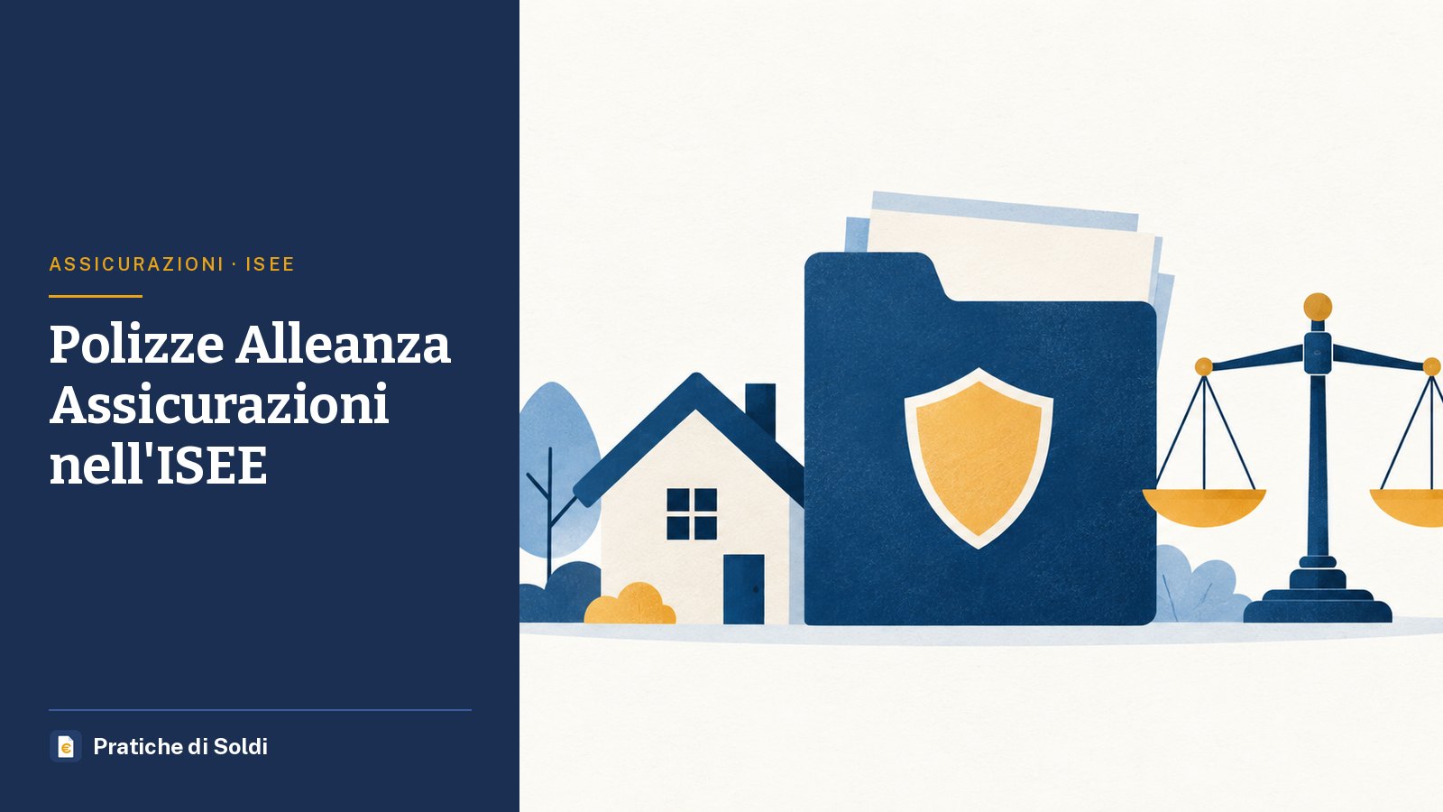 Polizze Alleanza Assicurazioni nell'ISEE: una cartella con uno scudo tra una casa e una bilancia
