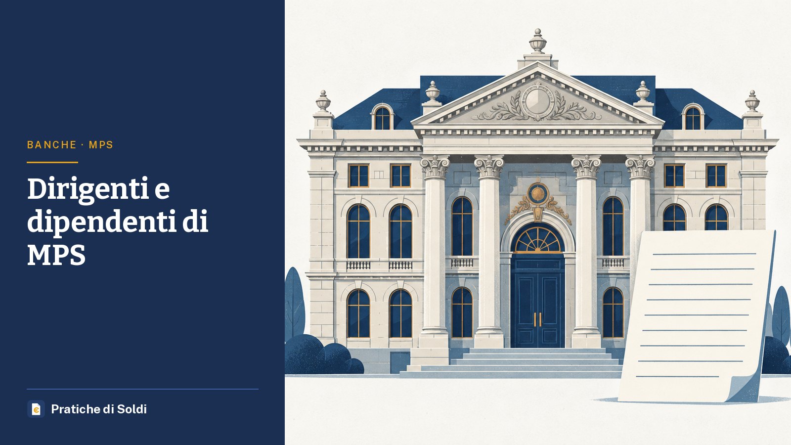 Dirigenti e dipendenti di MPS: un palazzo storico di banca con un foglio di elenco