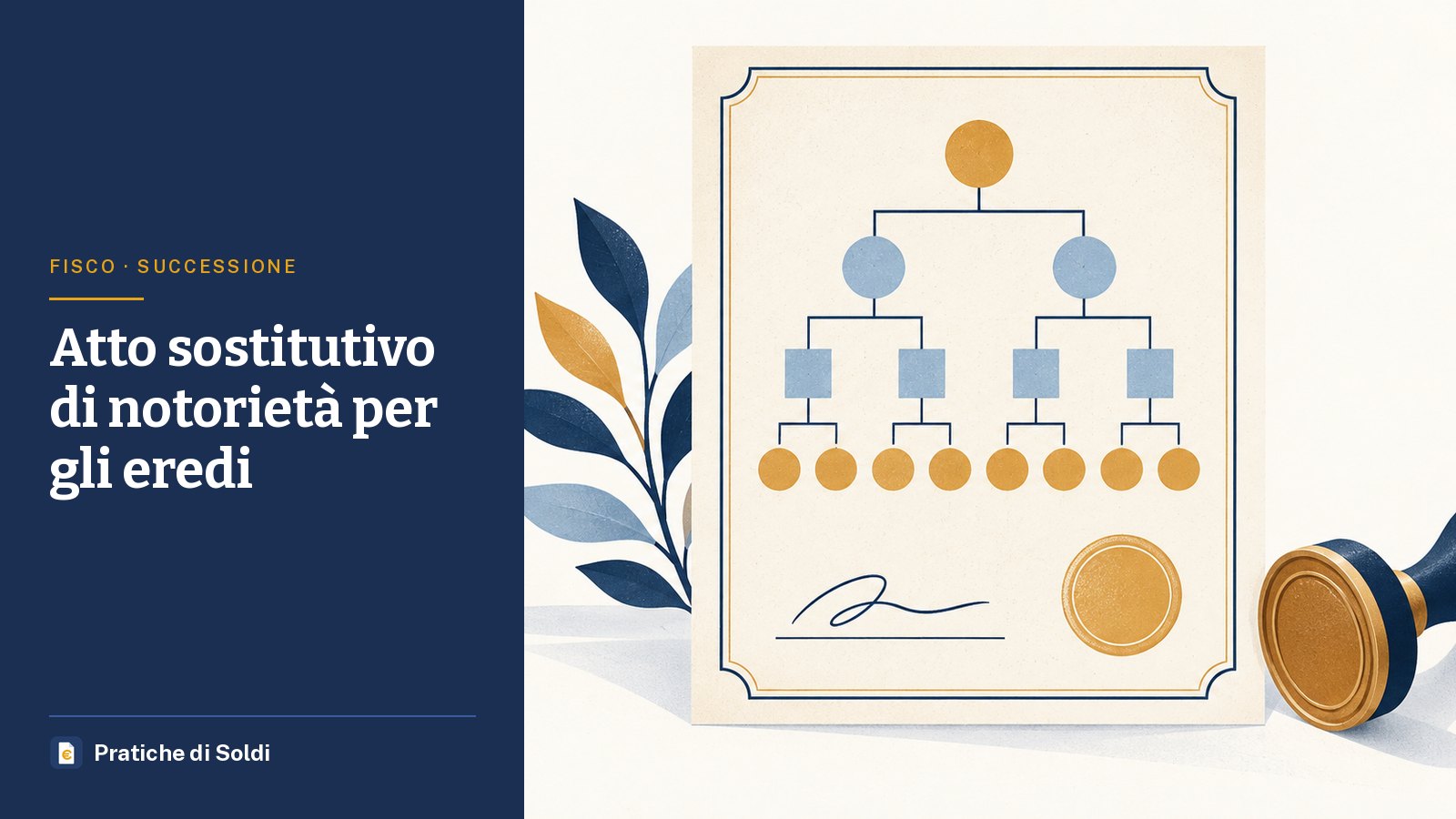 Atto sostitutivo di notorietà per gli eredi: una dichiarazione firmata con un albero genealogico, un timbro e un sigillo