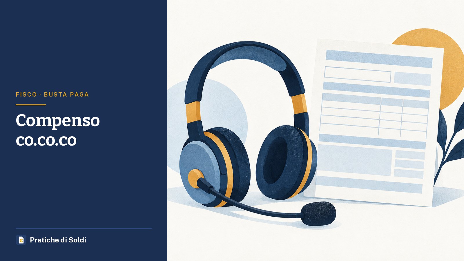 Compenso co.co.co: una cuffia da call center accanto a un modulo di busta paga