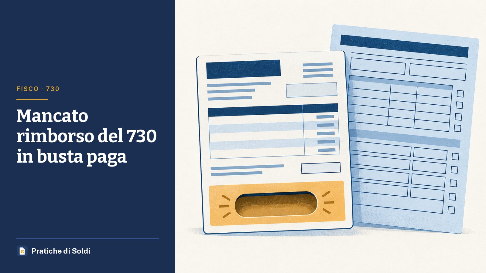 Mancato rimborso del 730 in busta paga: una busta paga con una casella vuota accanto a un modulo fiscale