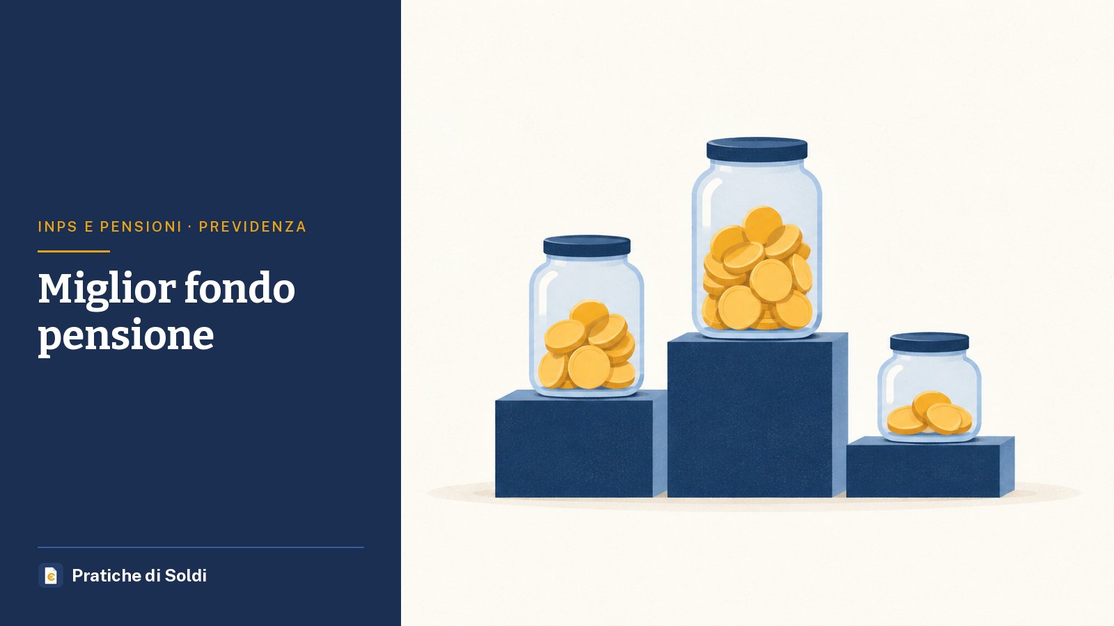 Miglior fondo pensione: tre barattoli di monete di altezze diverse su un podio