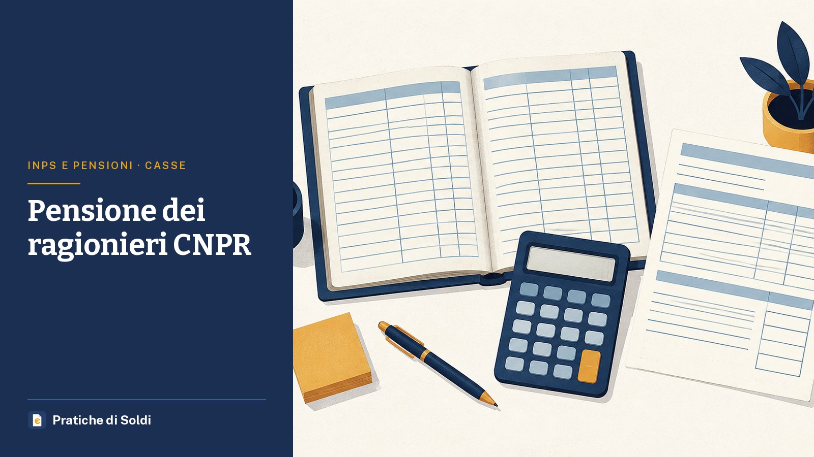 Pensione dei ragionieri CNPR: un registro contabile aperto con una calcolatrice, moduli e una penna