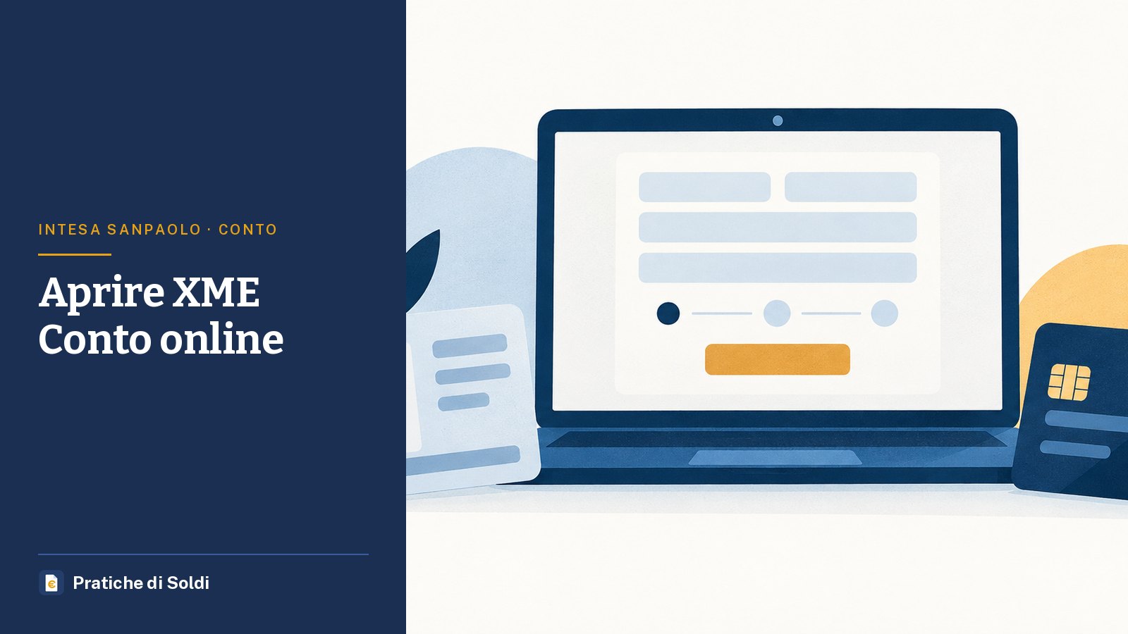 Aprire XME Conto online: un portatile con un modulo online tra un documento e una carta di pagamento