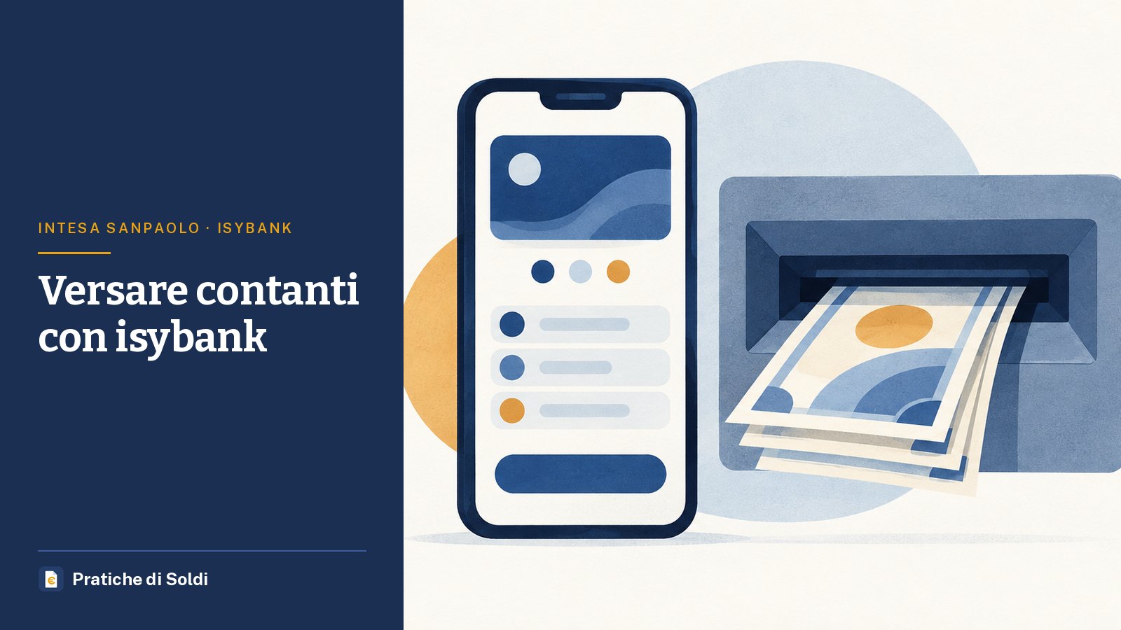 Versare contanti con isybank: uno smartphone accanto a uno sportello che eroga banconote