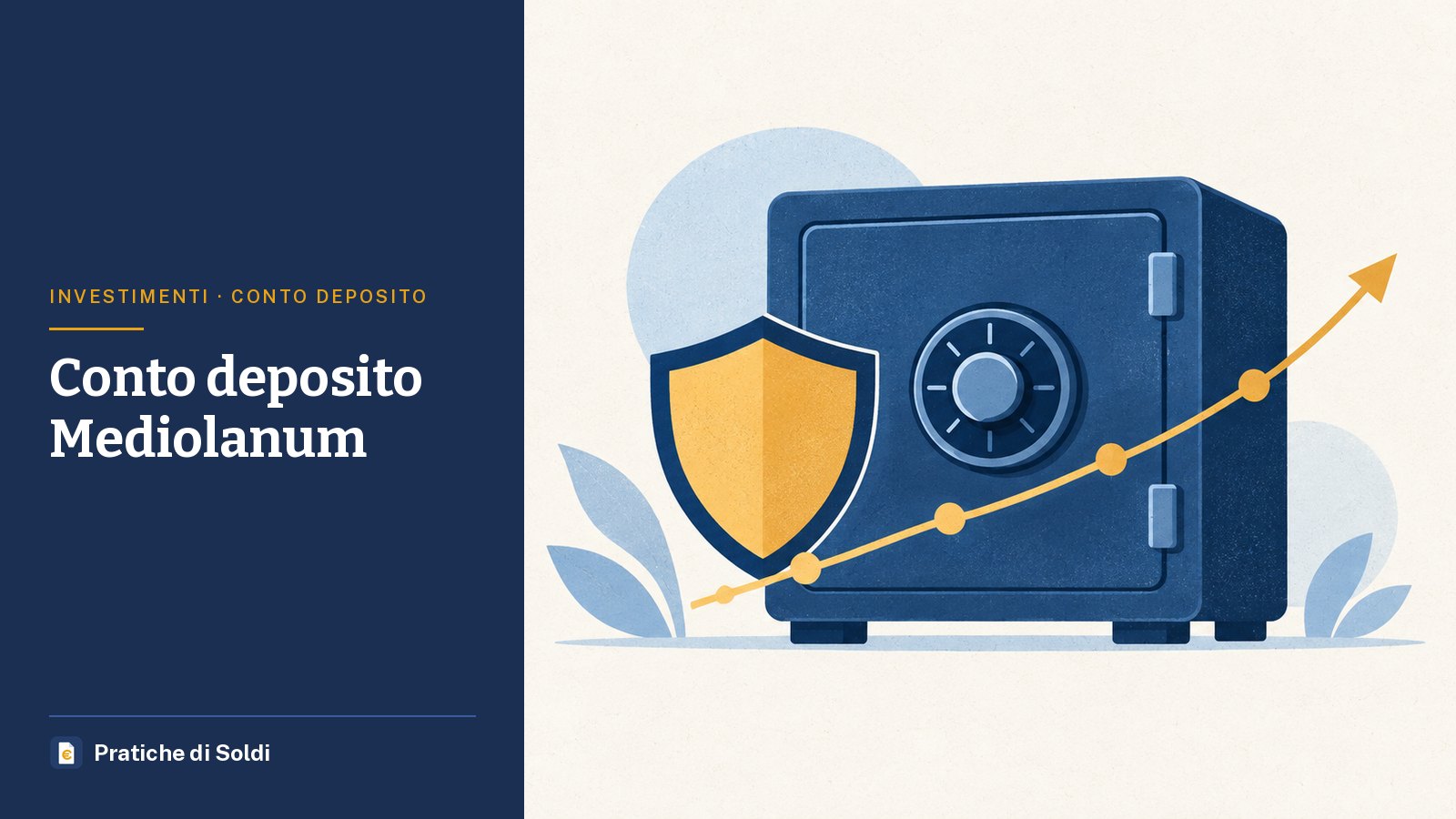Conto deposito Mediolanum: una cassaforte con uno scudo e una linea in crescita